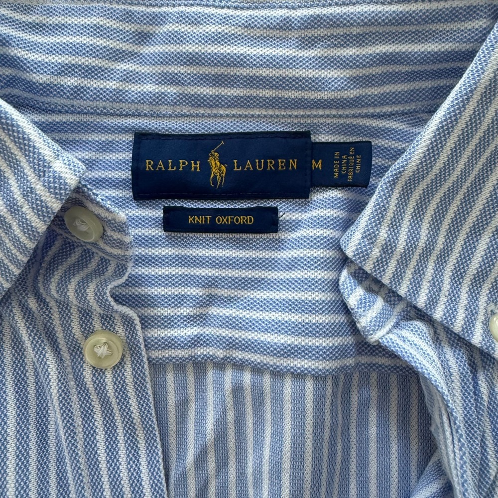 Ralph Lauren Womens Blue White Striped Knit Oxford Button Down Shirt Medium - Picture 4 of 8